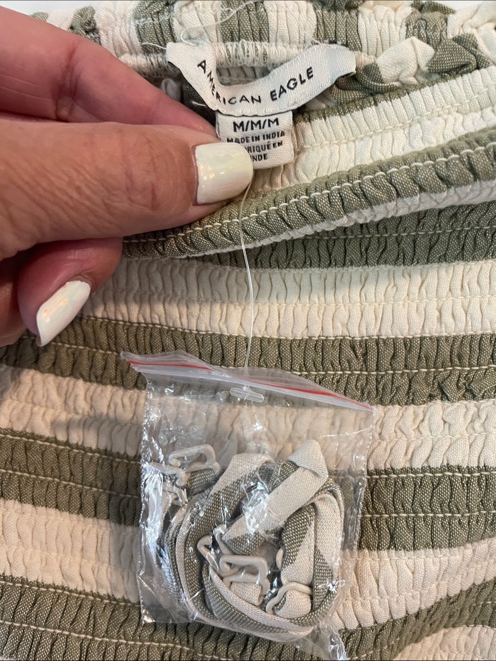 American Eagle Outfitters Olive & Cream Strapless Tie-Waist Romper NWT - Picture 5 of 5